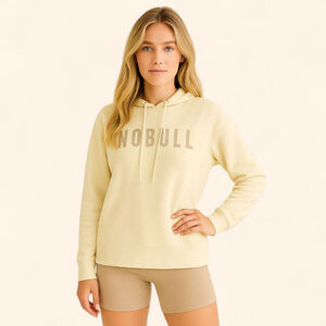 NOBULL Women's Everyday Training Hoodie Sz XL Ivory Cream Reflective Logo